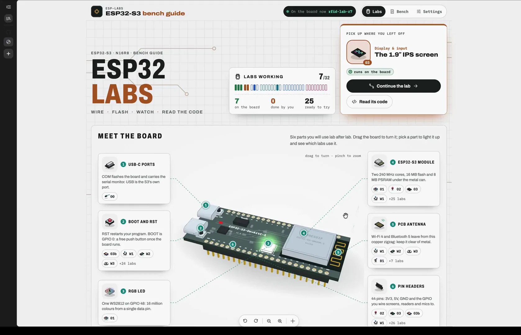 TechVerser (@realfxw) — 又一个被 AI 工具链彻底重构的学习神器:ESP Labs。 很多人想玩 ESP32-S3,但往往卡在第一步:买了一堆开发板、屏幕、传感器,面包板插得乱七八糟,遇到代码跑不通甚至不知道是线接错了、引脚配错了,还是固件逻辑